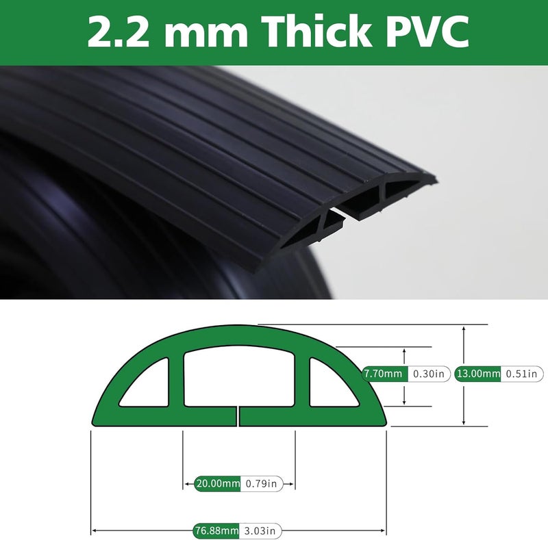 vilmon 4ft Floor Cable Cover Heavy Duty PVC Cord Cover Wire Cover to Prevent Trip Hazard for Home Office or Outdoor(4ft, Black) - Image 2